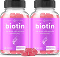NutraChamps Biotin Gummies Sin Azúcar 10000mcg - Alta Potencia - Gominolas Veganas para Cabello, Piel y Uñas - Sabor Frambuesa (Pack de 2)