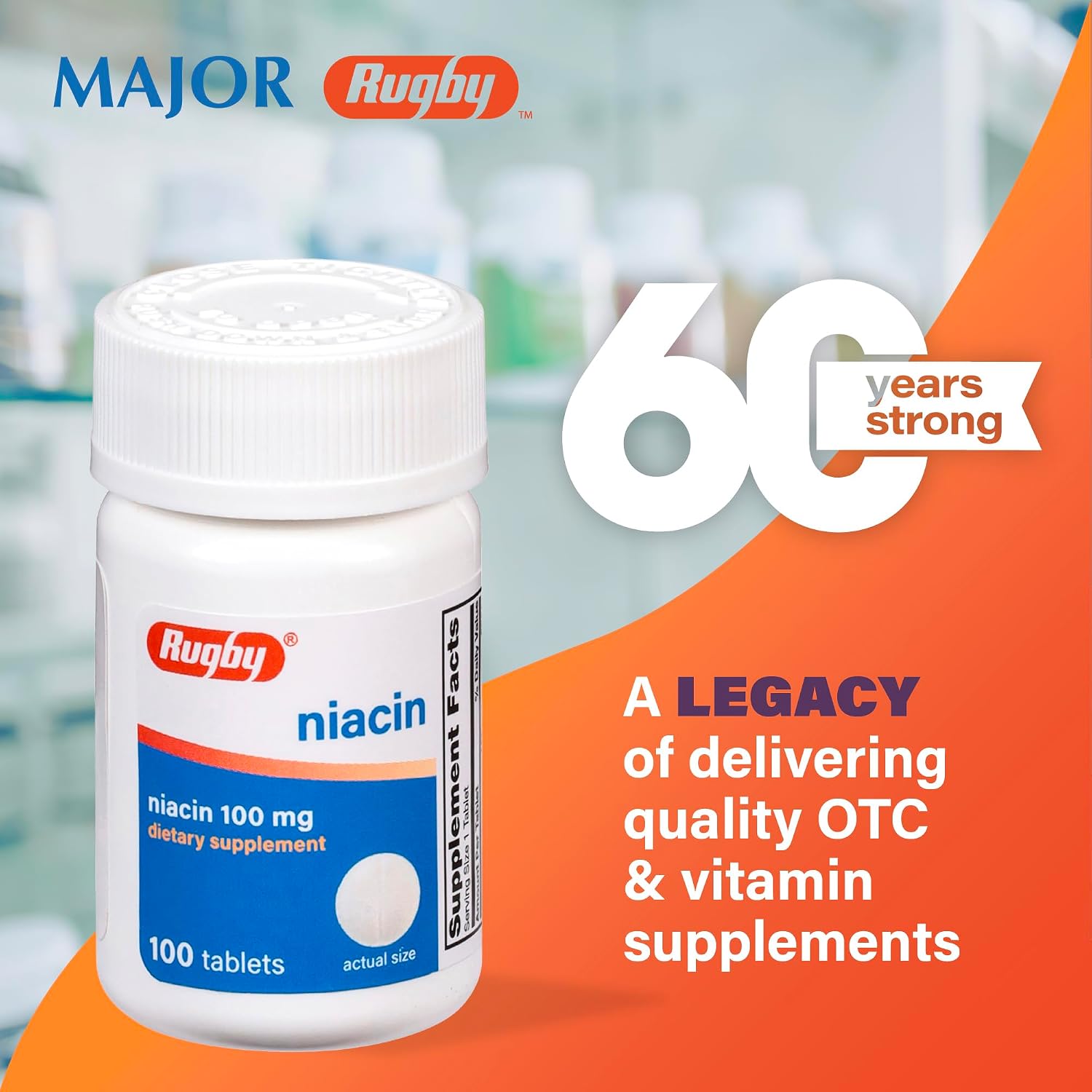 Rugby Niacina 100mg - 100 Tabletas con Calcio