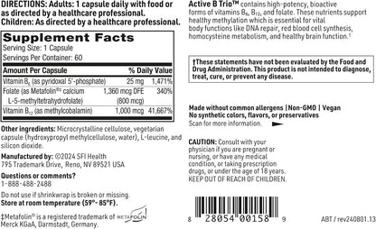 Active B Trio - Complejo de Vitaminas B Metiladas con B6, B12 y Folato (60 Cápsulas) – Image 5