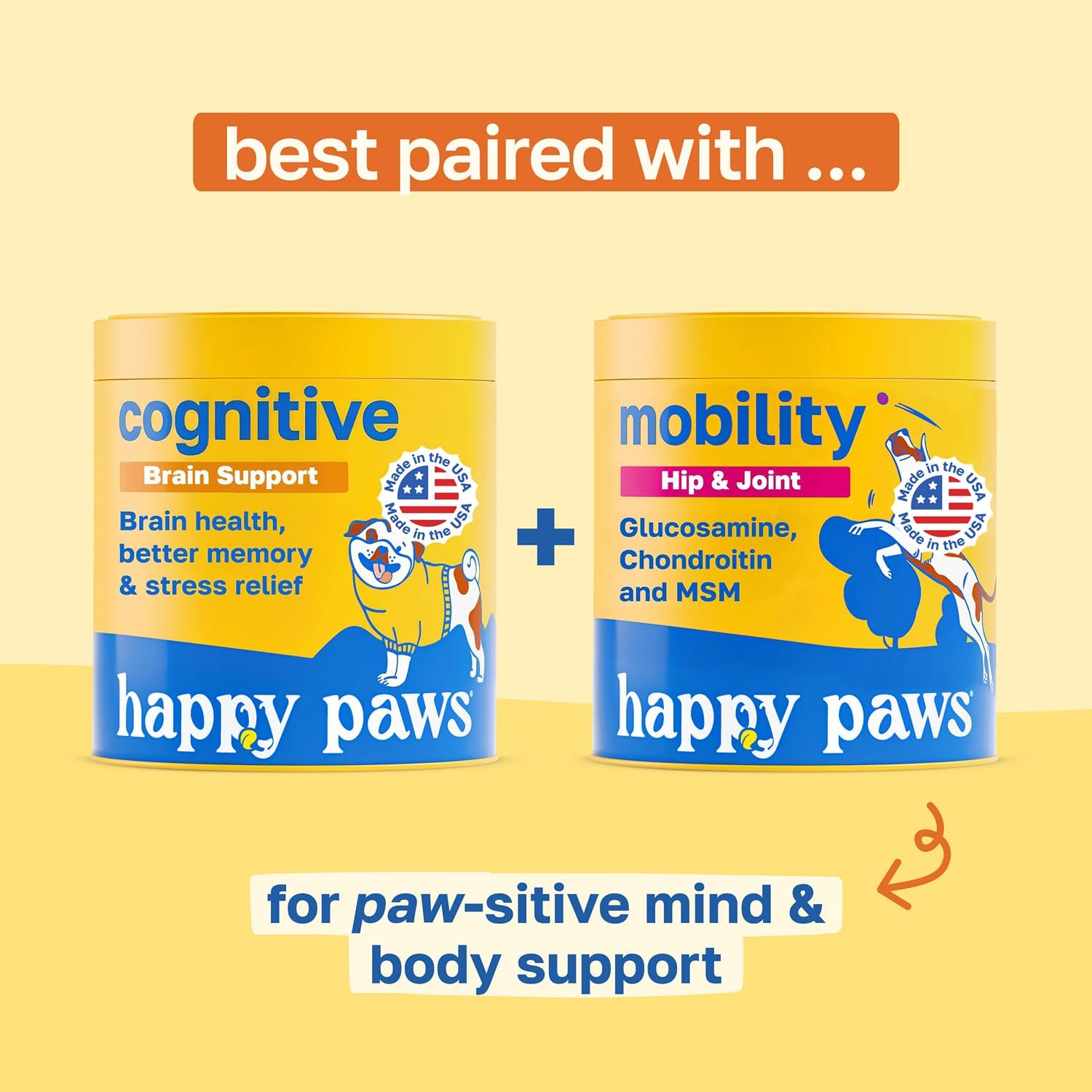 Happy Paws Cognitive Taurine Supplement for Dogs - Soft Chews con Espirulina, CoQ10 y Vitaminas B