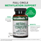 NutraMedix Methyl Complete - Cápsulas Completo para Metilación y Energía - Vitamina B2, B6, B12 y Folato - con Monohidrato de Creatina y Betaína Anhidra (120 Unidades)