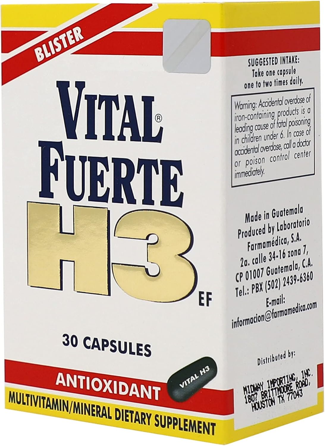 Vital Fuerte H3, Vitaminas y Minerales con Antioxidantes, 30 Cápsulas