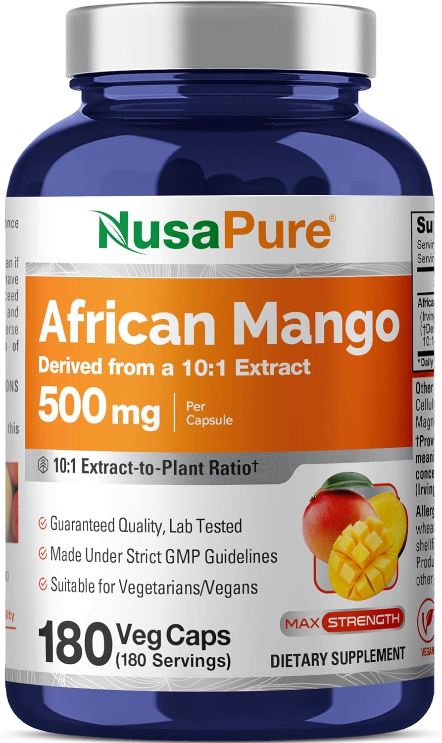 NusaPure Mango Africano, 500 mg, 180 Cápsulas Veganas (No OGM, Vegano)