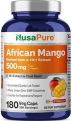 NusaPure Mango Africano, 500 mg, 180 Cápsulas Veganas (No OGM, Vegano)