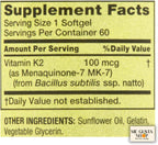 Spring Valley Vitamina K2 100 mcg, 60 Cápsulas Blandas con Pastillero