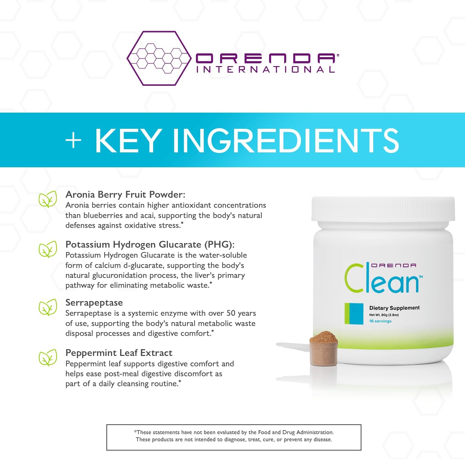 Orenda Clean® 18-Botanical Supplement Powder with Serrapeptase & Milk Thistle, Aronia Berry, Turmeric & Ashwagandha, Liver Support 80g