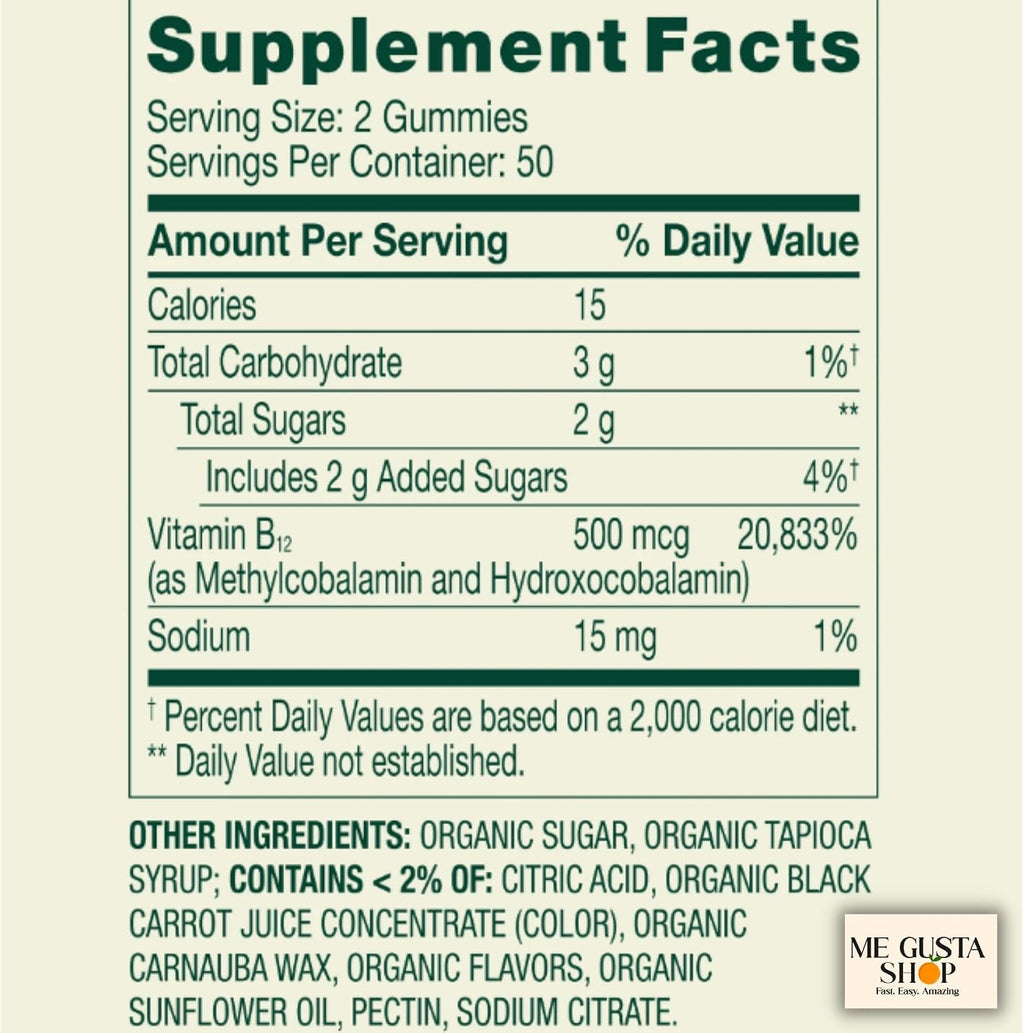Spring Valley Vitamina B12 500 mcg Gomitas Sabor Frambuesa - 100 unidades