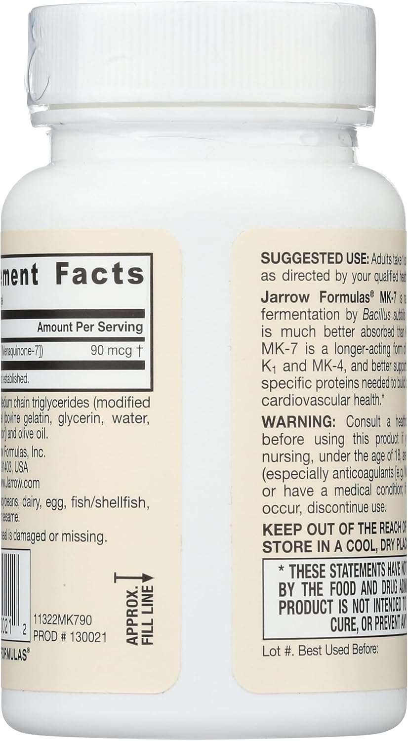 Jarrow Formulas Vitamina K2 MK-7, 90 mcg, 90 Cápsulas Blandas