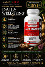 Vadik Herbs Jatamansi Cápsulas 1000mg – Raíz Orgánica de Jatamansi (Nardostachys jatamansi) – Hierba Ayurvédica para la Calma, Claridad y Sueño Reparador – 100 Cápsulas Vegetales – No Transgénico