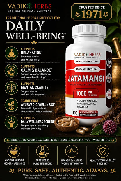 Vadik Herbs Jatamansi Cápsulas 1000mg – Raíz Orgánica de Jatamansi (Nardostachys jatamansi) – Hierba Ayurvédica para la – Image 9