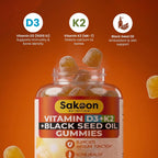 Sakoon Vitamin D3 K2 Gummies 5000 UI con Aceite de Semilla Negra para Mujer y Hombre