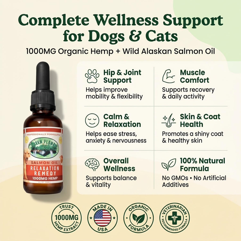Aceite de Hemp para Perros y Gatos con Salmón Salvaje de Alaska - 1000 mg