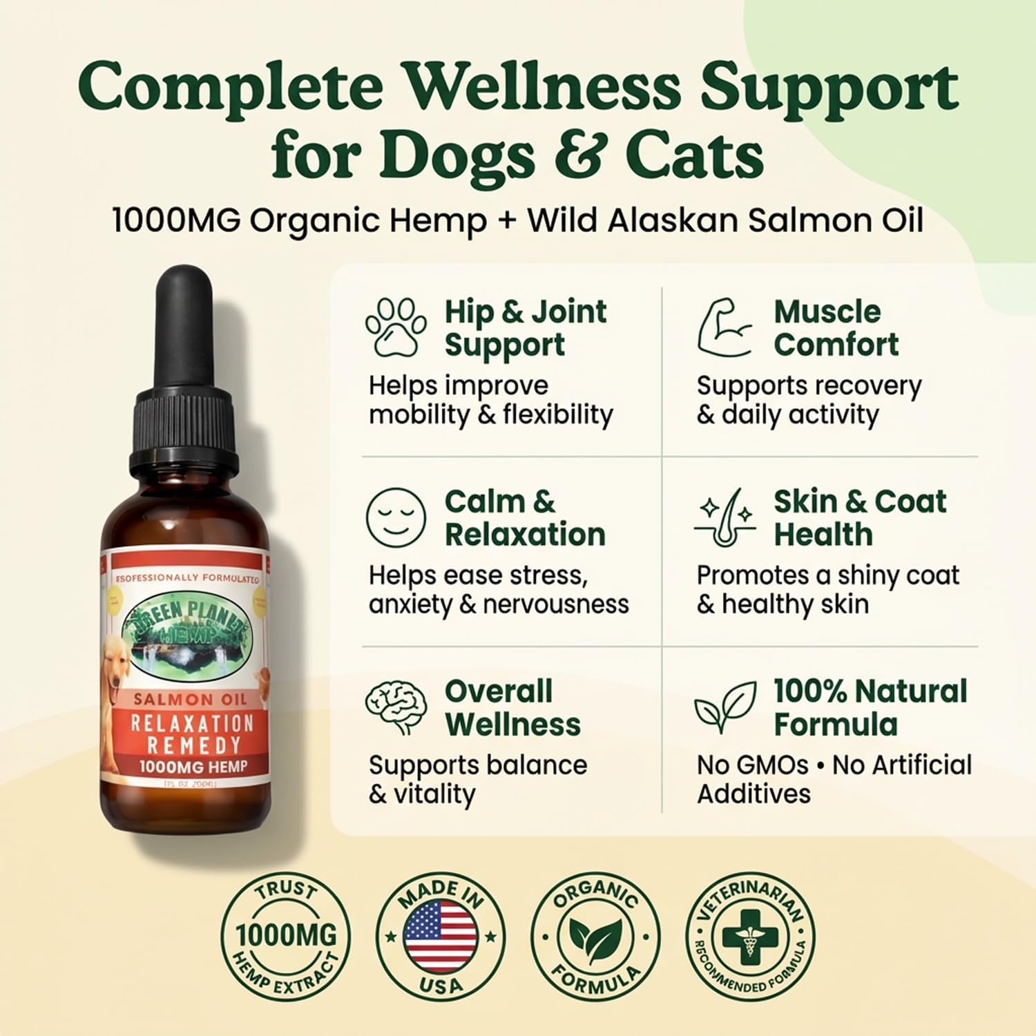 Aceite de Hemp para Perros y Gatos con Salmón Salvaje de Alaska - 1000 mg