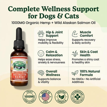 Aceite de Hemp para Perros y Gatos con Salmón Salvaje de Alaska - 1000 mg