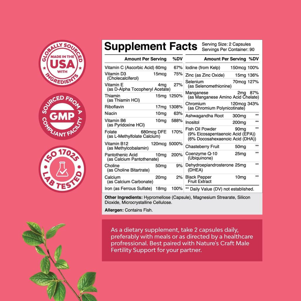 Suplemento de Fertilidad Femenina con Multivitamínicos Prenatales - 180 Cápsulas