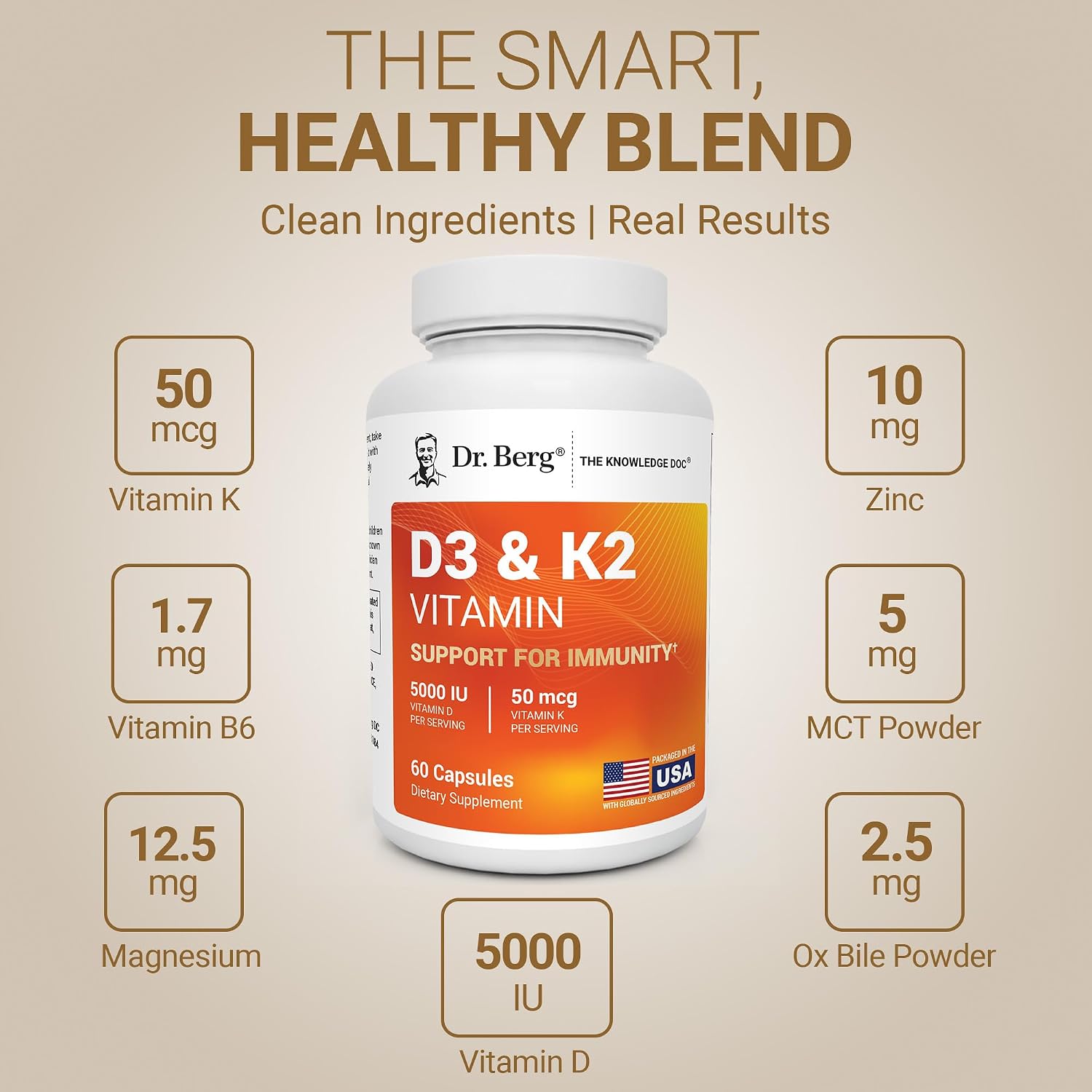 Dr. Berg Maximum Strength 7-in-1 Vitamin D3 K2 5000 IU