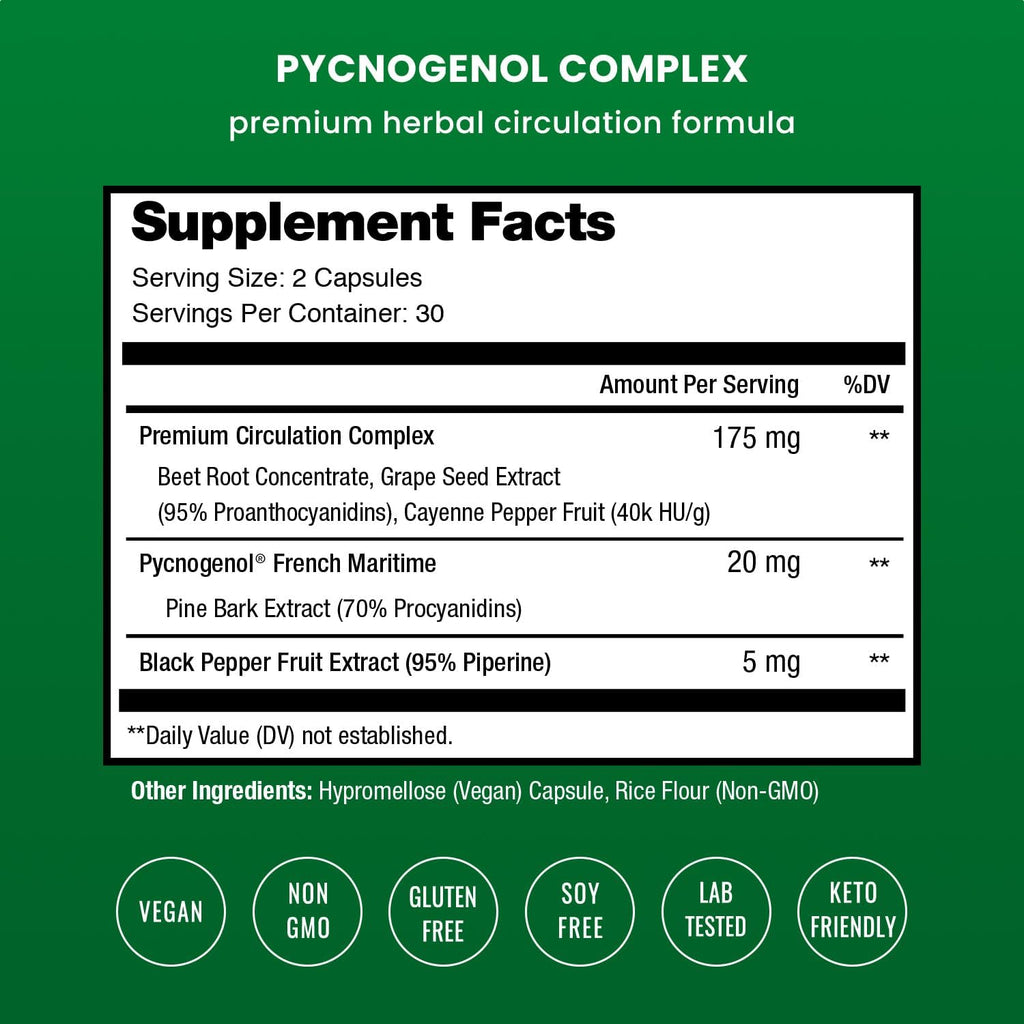 NutraChamps Pycnogenol® Extracto de Corteza de Pino Marítimo Francés, 60 Cápsulas con Pimienta Negra