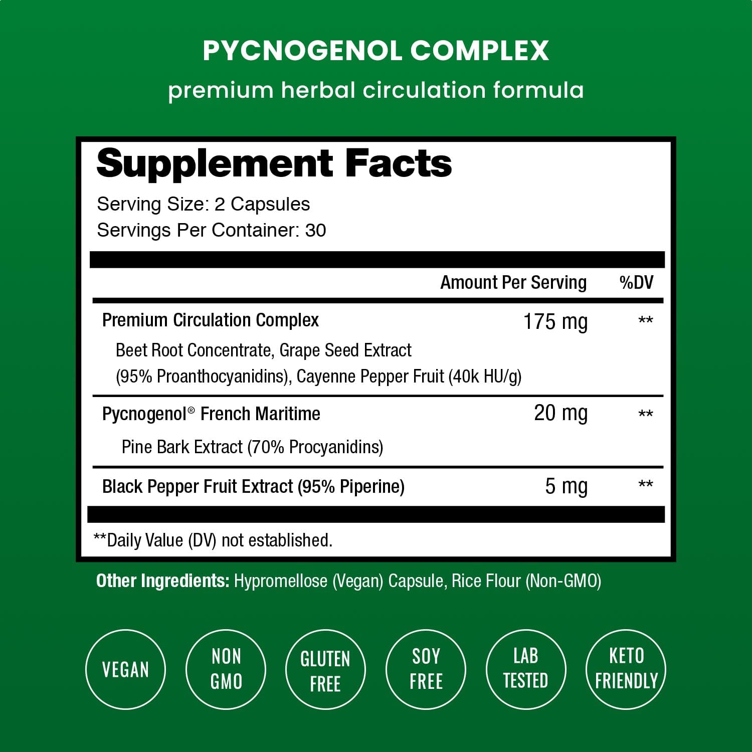NutraChamps Pycnogenol® Extracto de Corteza de Pino Marítimo Francés, 60 Cápsulas con Pimienta Negra