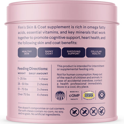 Finn Masticables de Aceite de Salmón para Perros – Piel y Pelaje – Omega-3 EPA y DHA – 90 unidades – Biotina, Zinc y – Image 5
