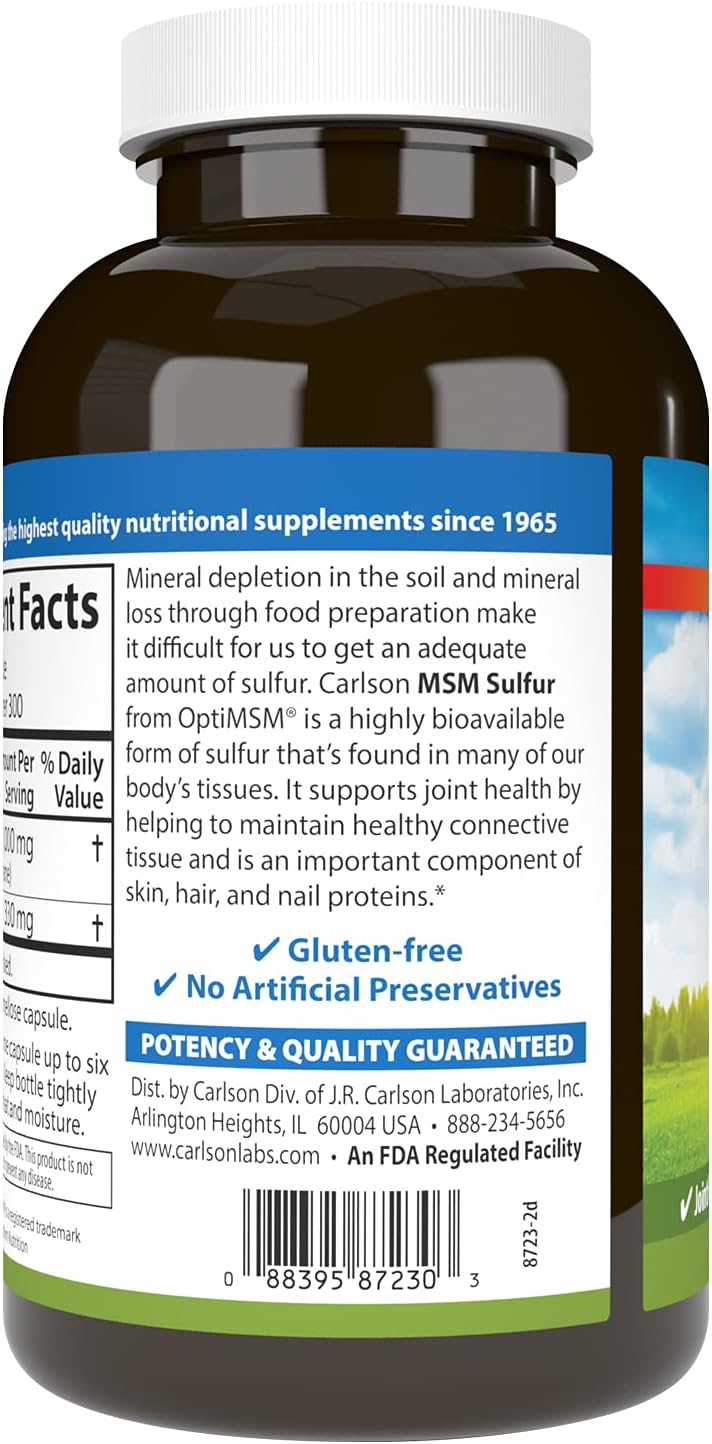 Carlson M-S-M Azufre, 1000 mg - 300 Cápsulas Vegetarianas
