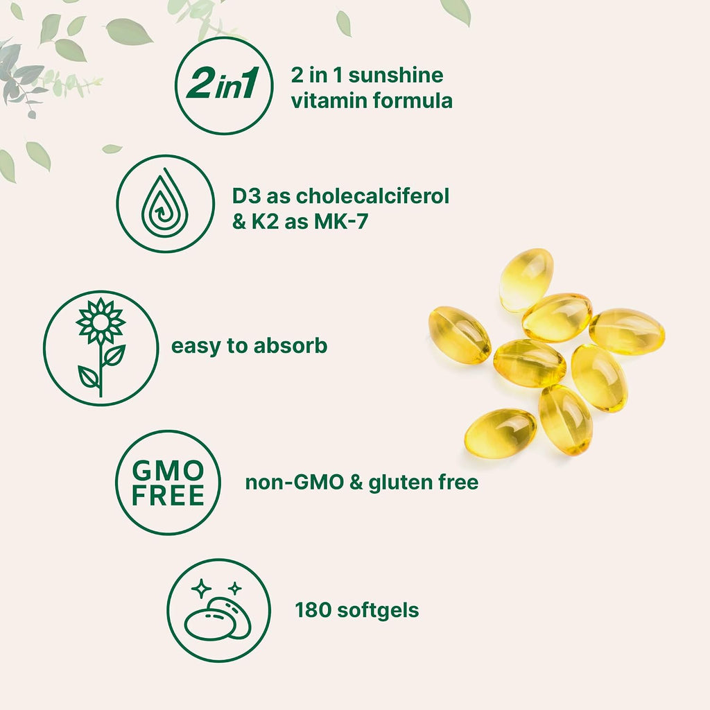 Micro Ingredients Vitamina D3 5,000 UI + K2 MK-7 100 mcg, 180 Cápsulas Blandas