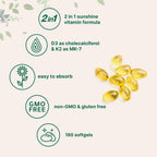 Micro Ingredients Vitamina D3 5,000 UI + K2 MK-7 100 mcg, 180 Cápsulas Blandas