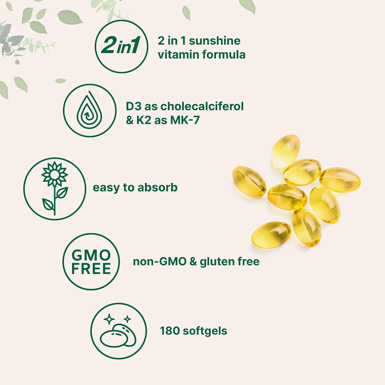 Micro Ingredients Vitamina D3 5,000 UI + K2 MK-7 100 mcg, 180 Cápsulas Blandas
