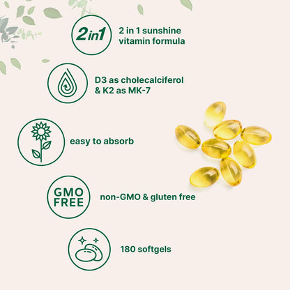 Micro Ingredients Vitamina D3 5,000 UI + K2 MK-7 100 mcg, 180 Cápsulas Blandas – Image 3