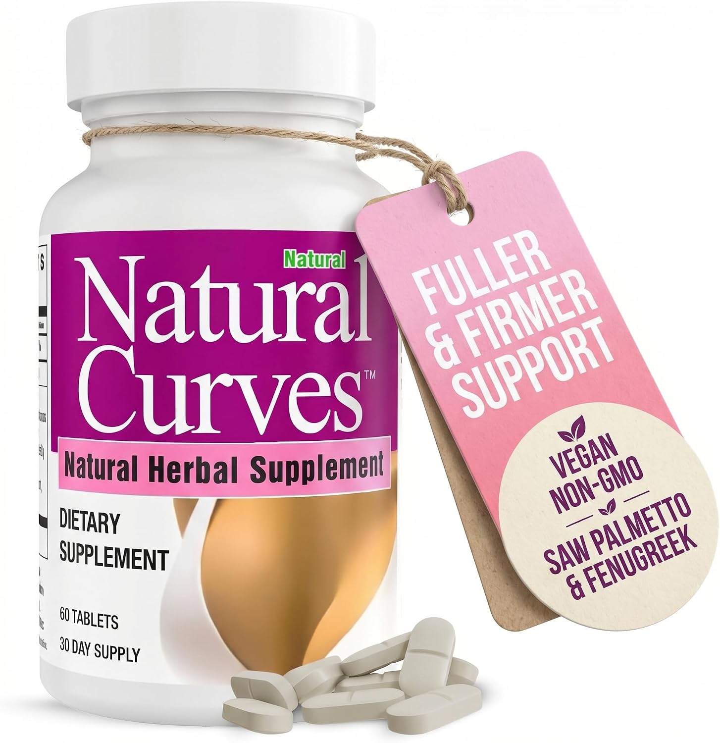 Natural Curves Suplemento Herbal para Bienestar Femenino con Fenogreco y Saw Palmetto - 60 Comprimidos Veganos