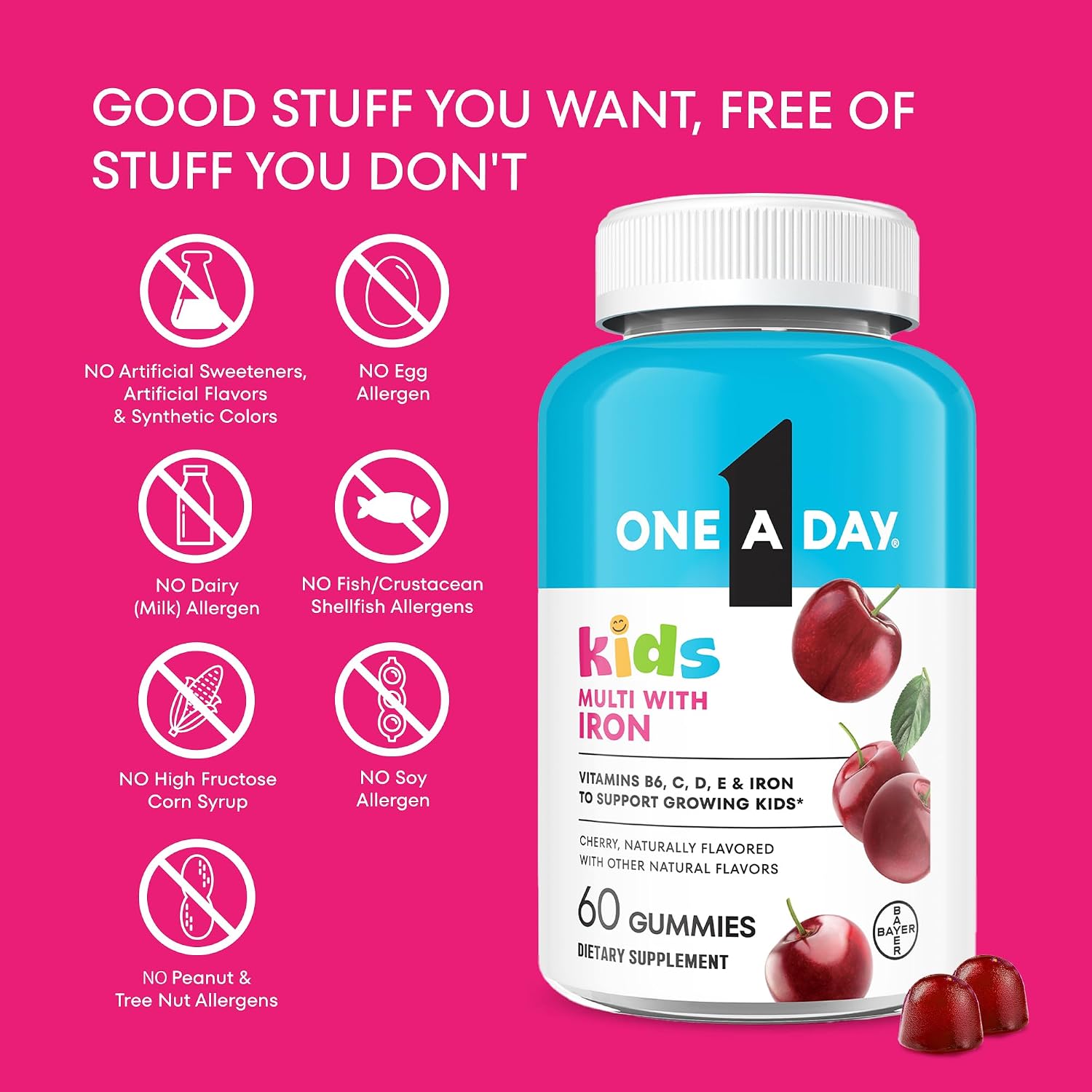One A Day Multivitamínico Infantil con Hierro – Gominolas de Cereza – 60 Unidades