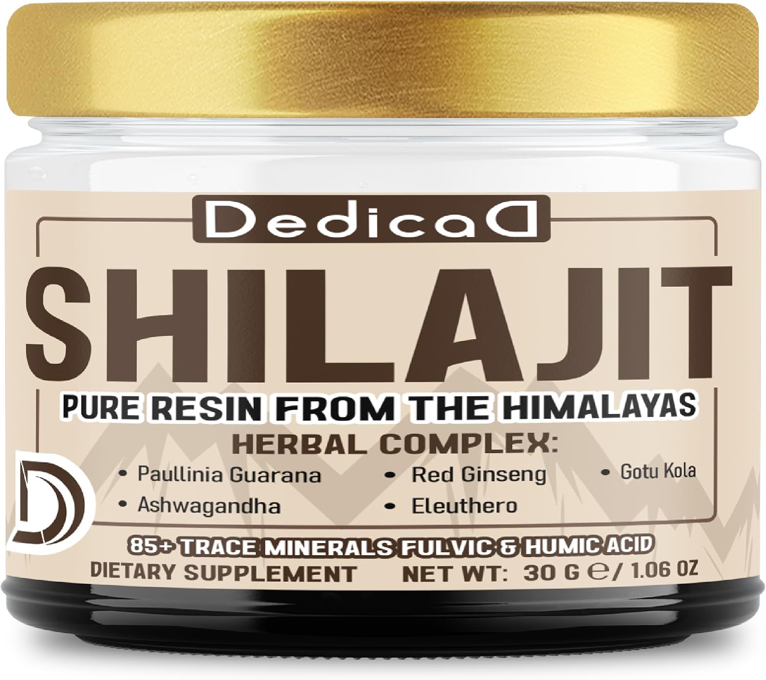 DEDICAD 30g Shilajit Resin with Herbal Complex - Paullinia Guarana, Gotu Kola Leaf & More