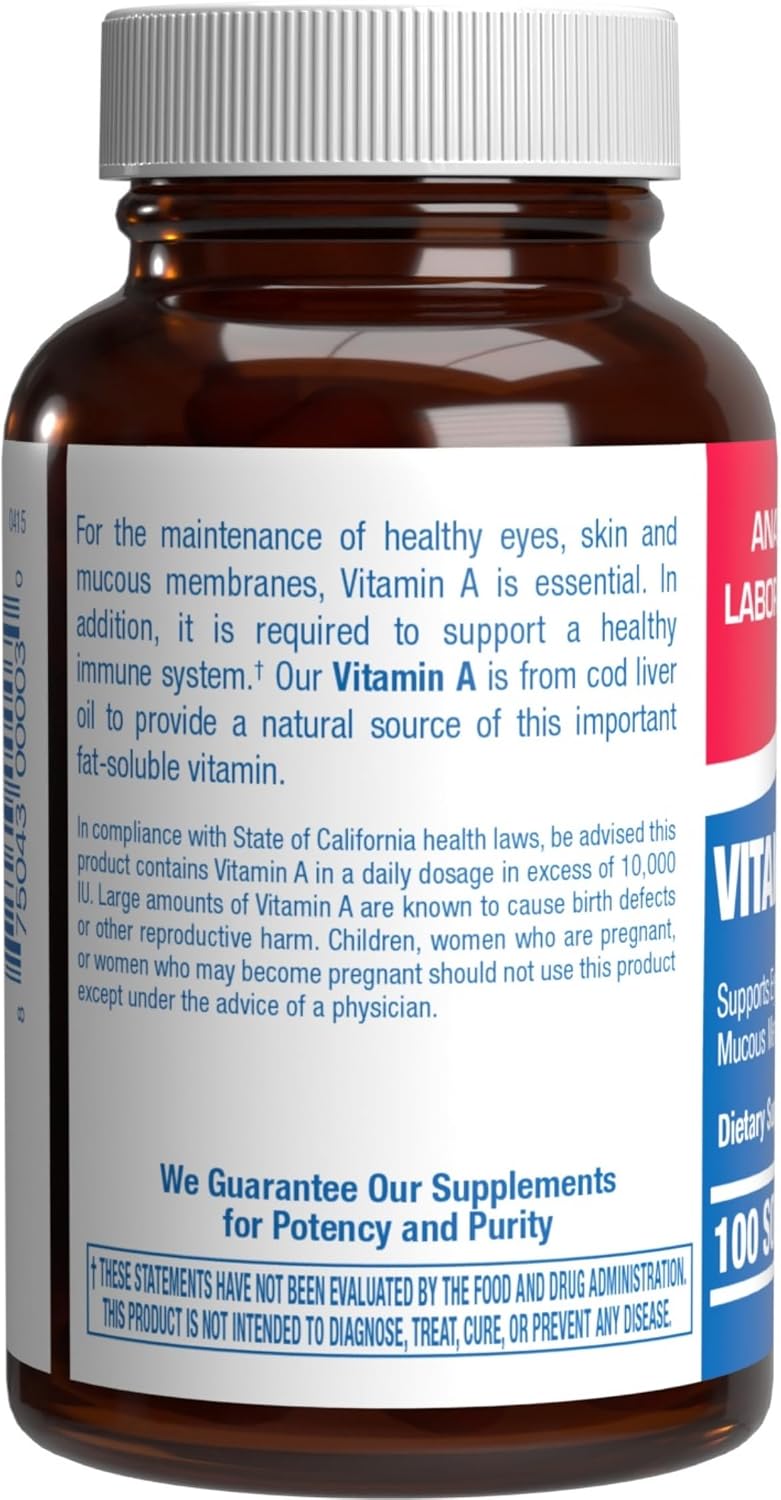 Vitamina A 10000 UI - Suplemento de Aceite de Hígado de Bacalao con Retinoides de Amplio Espectro - 100 Cápsulas Blandas - Anabolic Laboratories