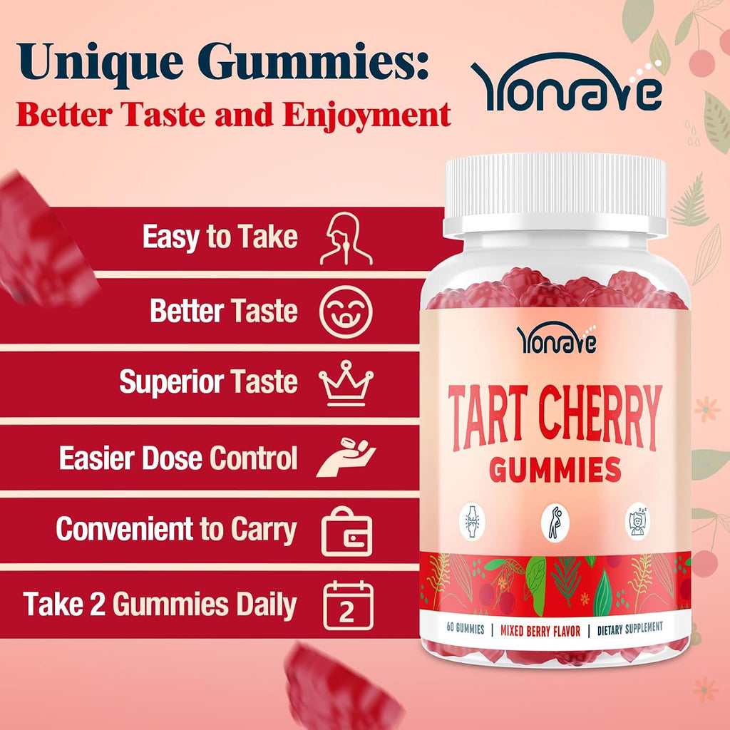 Yonrave Gominolas de Cereza Ácida – Suplemento Vegano con Vitamina C y Semilla de Apio – Sabor a Bayas Mixtas, 60 Unidades