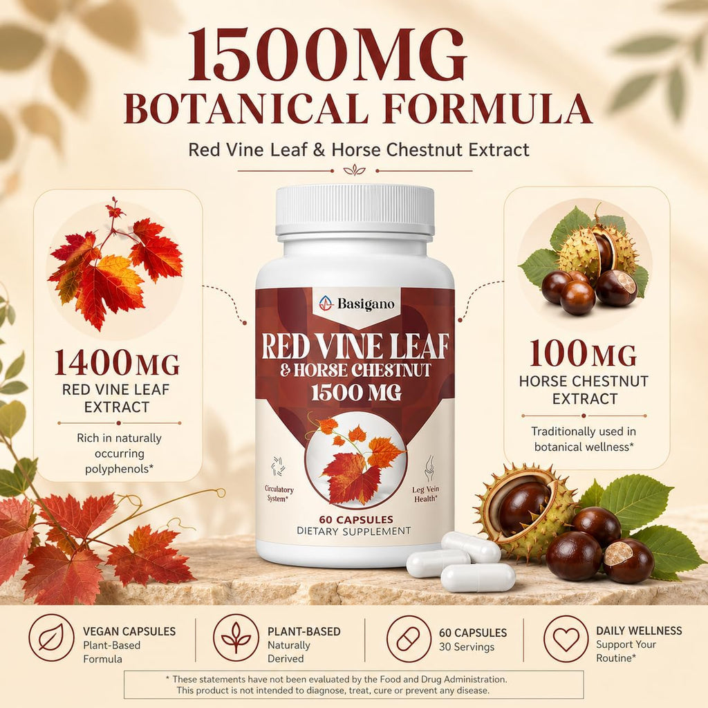 Cápsulas de Extracto de Hoja de Vid Roja y Castaño de Indias 1500 mg - Basigano