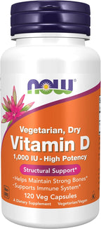 NOW Foods Vitamina D-2 1000 UI Alta Potencia - 120 Cápsulas Vegetales, Paquete de 3
