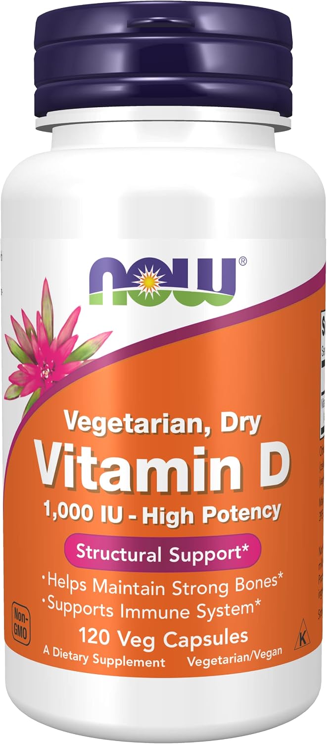 NOW Foods Vitamina D-2 1000 UI Alta Potencia - 120 Cápsulas Vegetales, Paquete de 3