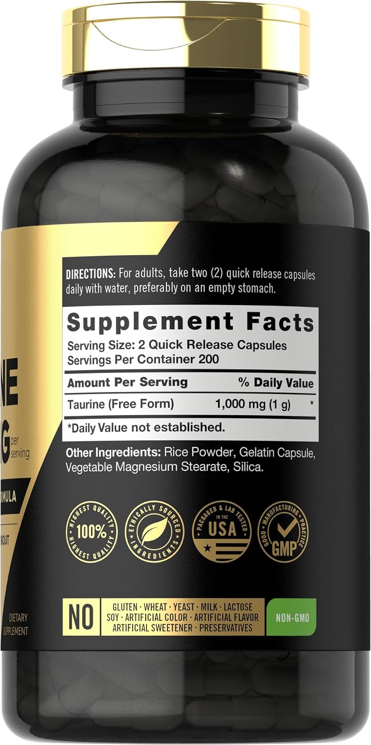 Carlyle Taurina 1000 mg - 400 Cápsulas - Aminoácido Esencial - Alta Potencia - Sin Gluten