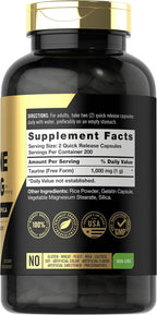 Carlyle Taurina 1000 mg - 400 Cápsulas - Aminoácido Esencial - Alta Potencia - Sin Gluten