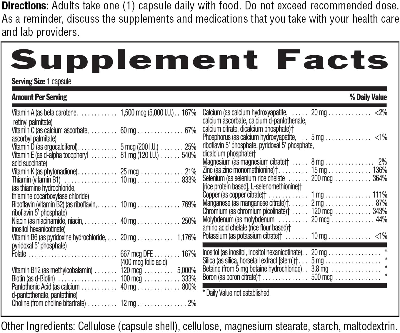 Country Life Daily Total One Multivitamínico Sin Hierro, 60 Cápsulas Veganas