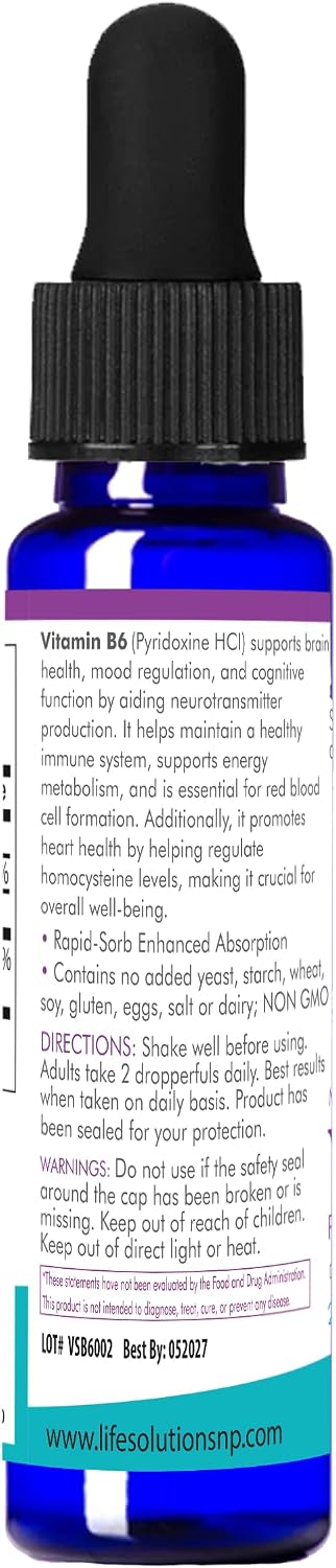 Life Solutions Vitamina B6 Piridoxina HCI 25 mg – Complemento de Vitaminas B, 60 ml