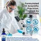 Gotas de Azul de Metileno, Grado Farmacéutico para Humanos, Suplemento Líquido para la Salud Cerebral con PQQ, CoQ10, Vitamina C, Extracto de Pimienta Negra para Apoyo Cognitivo, Grado USP 1%, 60 ml