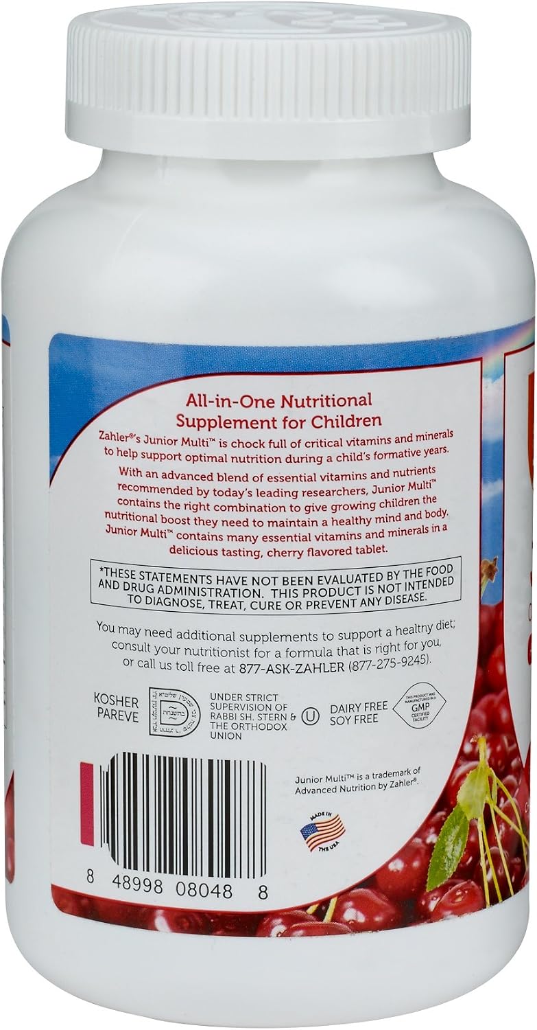Zahler Junior Multi™ - Multivitamínico Infantil Completo - Sabor Cereza Natural - 180 Comprimidos Masticables