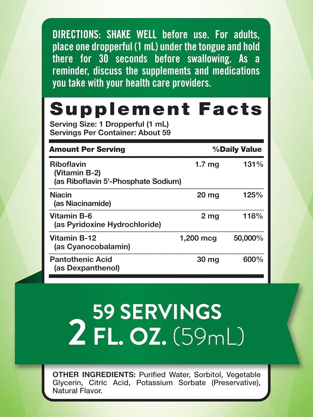 Complejo B Líquido Sublingual con B-12 Sabor Natural Arándano - 2 frascos de 59 ml