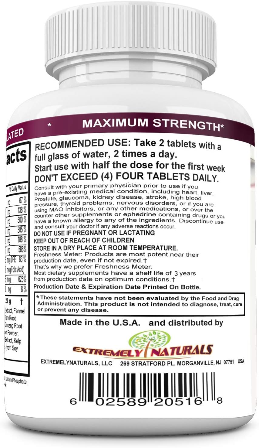 Pastillas para Glúteos y Busto - 60 Comprimidos (Doble Potencia, 2640 mg) - Extremely Naturals