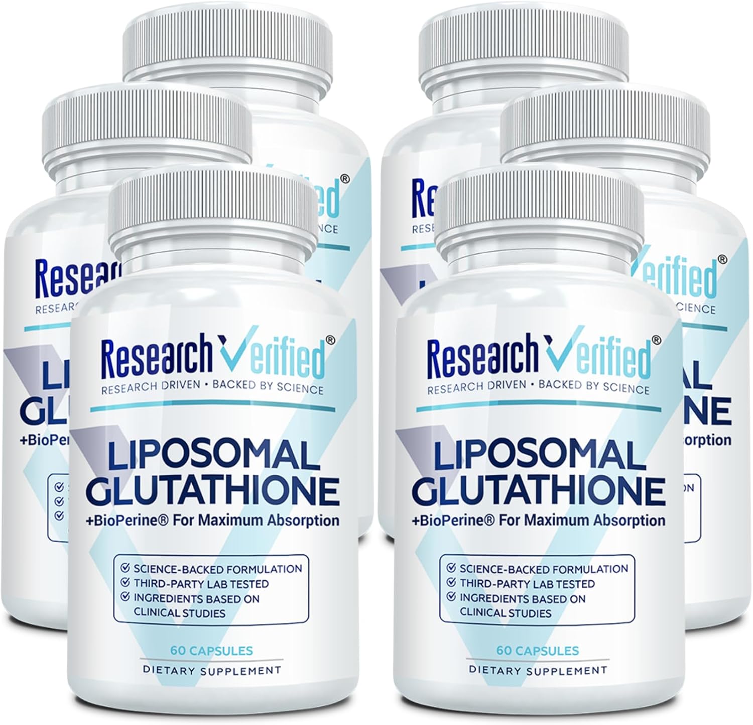 Glutational Liposomal Research Verified 500 mg con Complejo Fosfolipídico, Vitamina C y Bioperine - 60 Cápsulas (6 Envases)