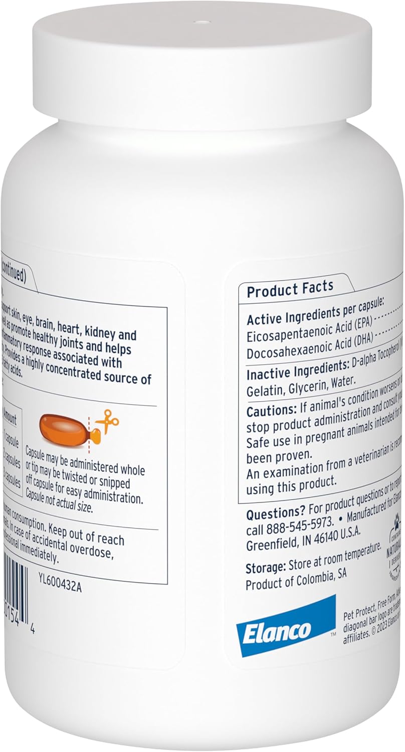 Suplemento de Omega-3 para Perros Medianos y Grandes, Mezcla de Fórmula Libre Propia, Apoya la Respuesta Inflamatoria Normal, Cápsulas Snip-Tip (250 unidades)