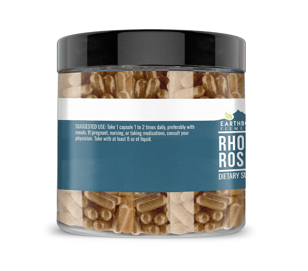 Earthborn Elements Rhodiola Rosea Root Extract 200 Cápsulas, Puro y sin Diluir, Sin Aditivos