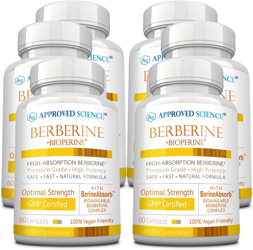 Approved Science Berberina 1000mg - Suplemento de Berberina de Alta Absorción con BioPerina - 60 Cápsulas - 1 Mes de Suministro - Vegano