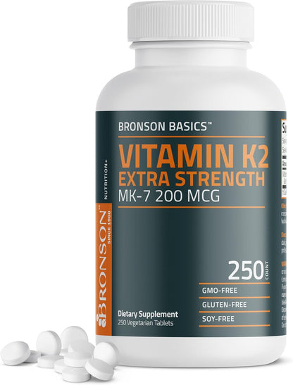 Bronson Vitamin K2 MK-7 200mcg Extra – Libre de OGM (GMO-Free): sin organismos modificados genéticamente. – Image 1