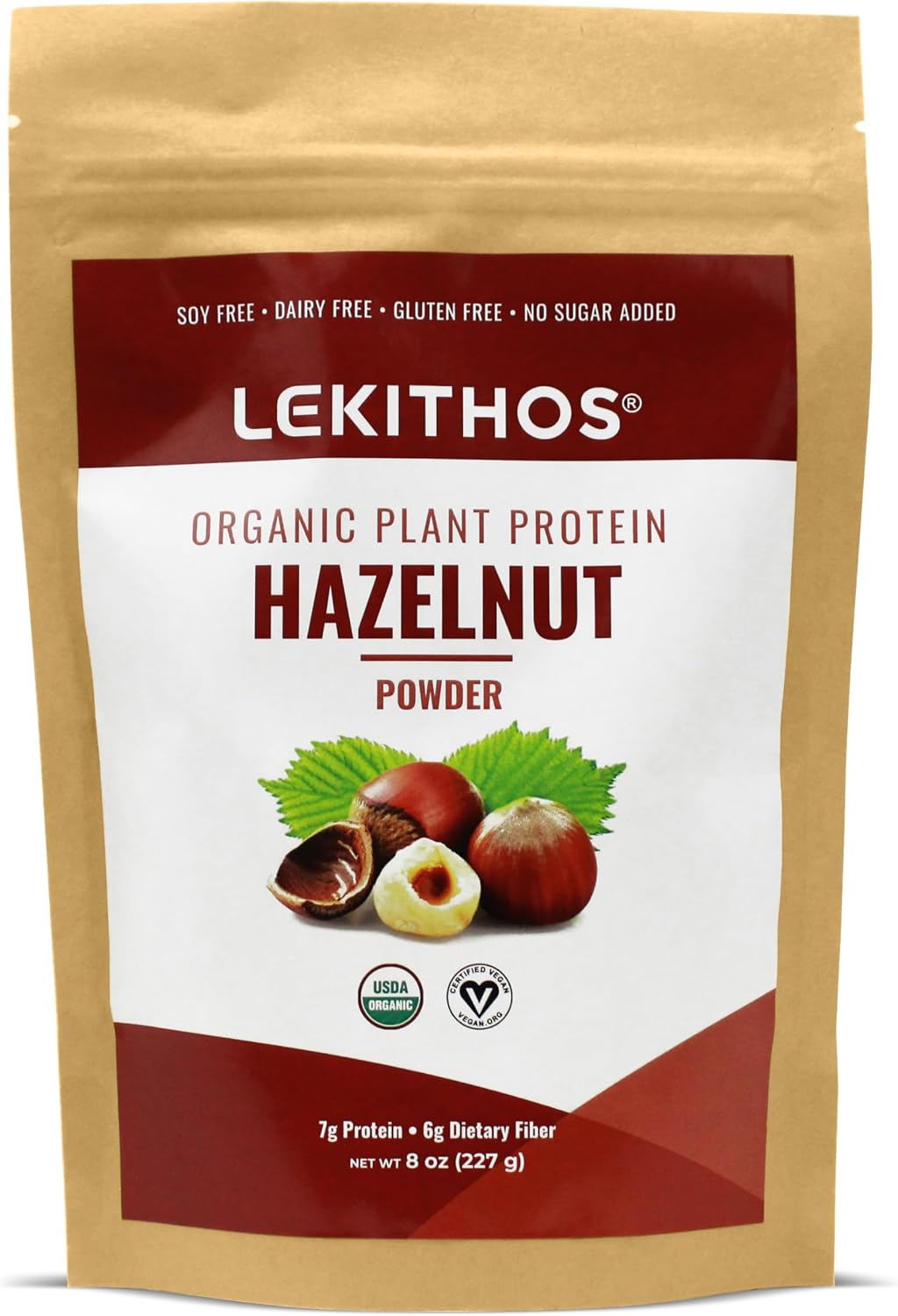 Lekithos Proteína de Avellana Ecológica en Polvo - 227g (8oz) - Ingrediente Único, Sin Azúcares Añadidos, Vegano, Non-GMO